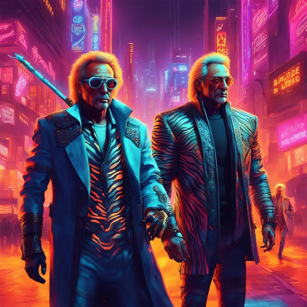 Siegfried & Roy with Cybernetic Tiger in Cyberpunk Style