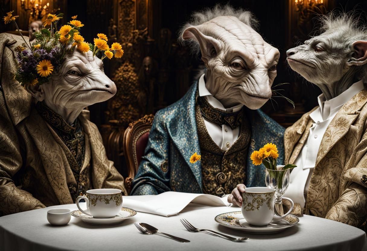 Extraterrestrial Celebration: A Surreal Restaurant Scene