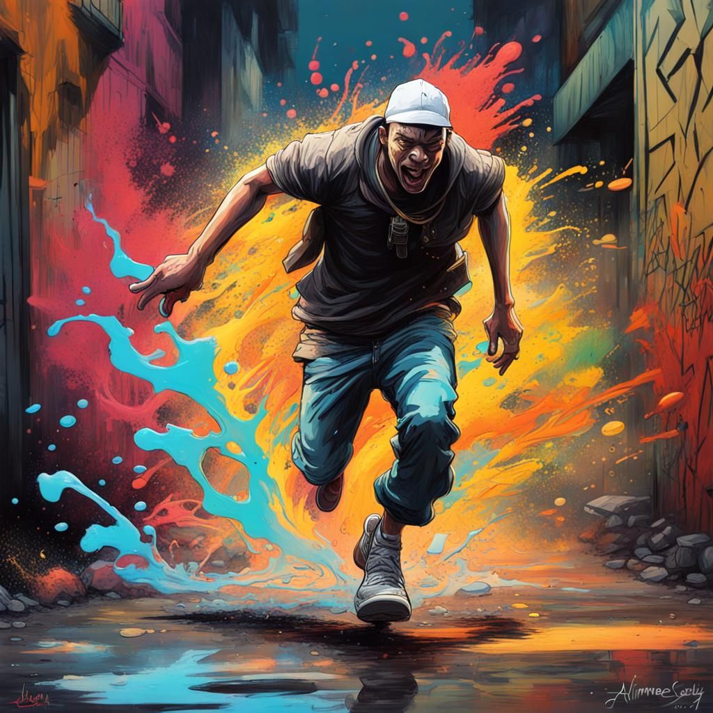 Desperate Man Running: Graffiti Art in Dark Fantasy Style