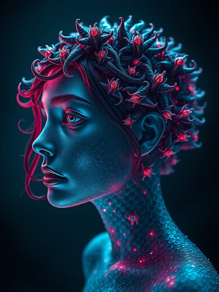 Surreal Mermaid Head Formed From Deep Sea Creatures