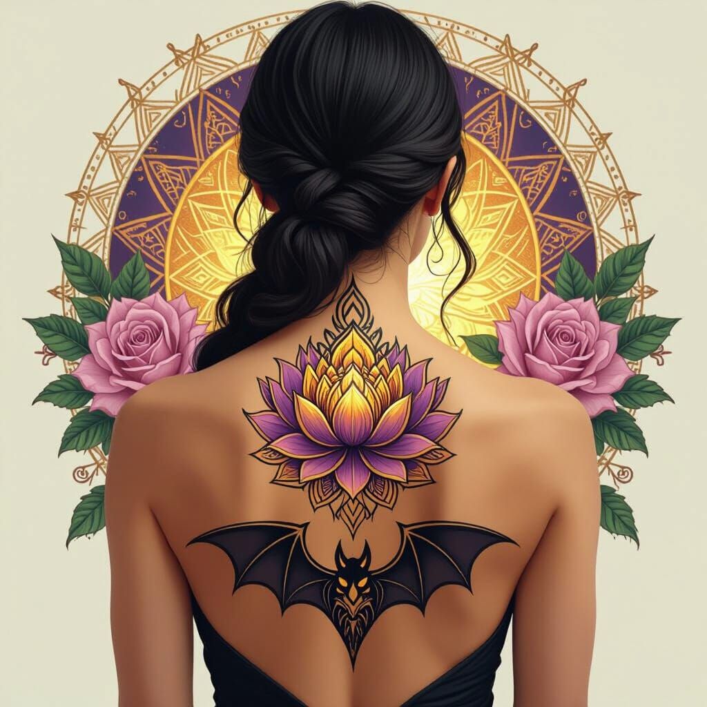 Mystical Lotus Tattoo Design with Sacred Geometry