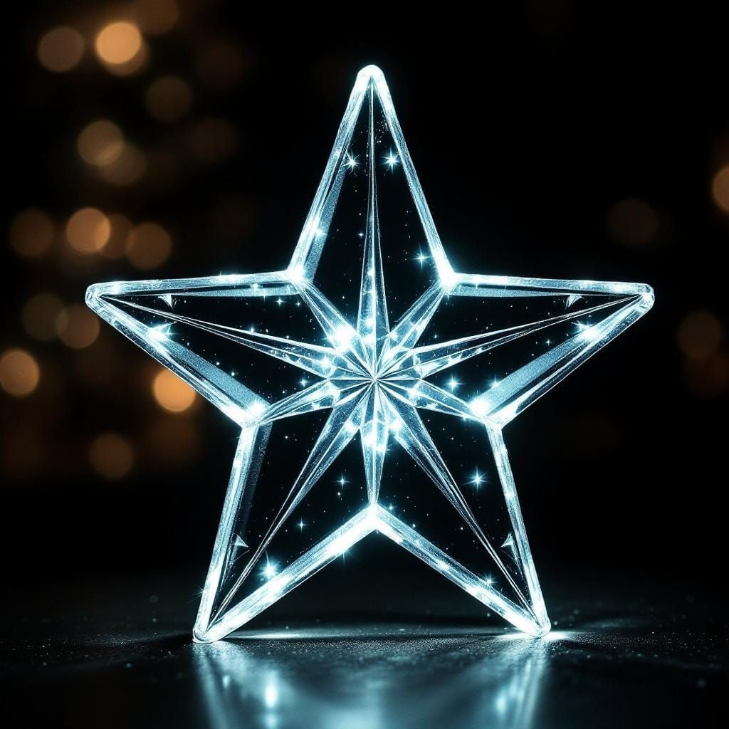 Illuminated Clear Glass Star Glowing in Darkness