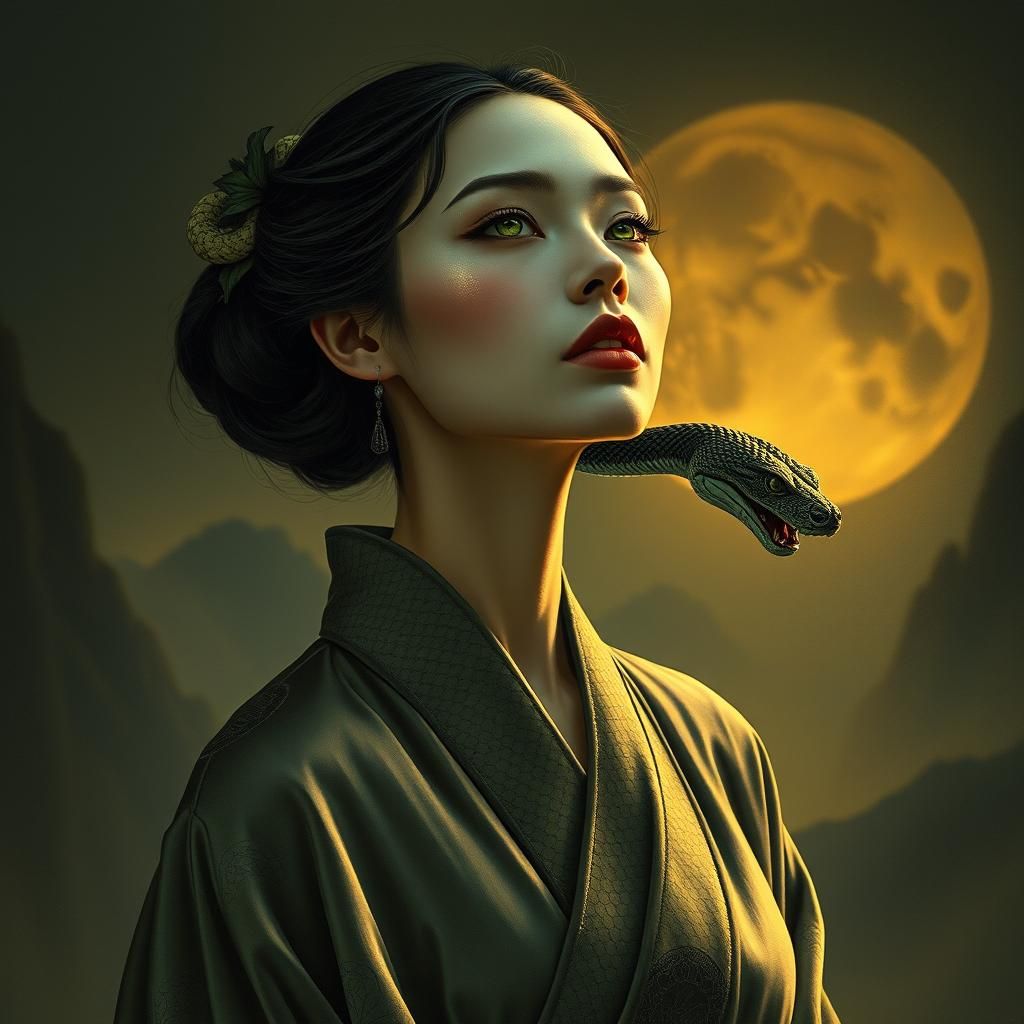 Serpentine Woman in Dreamlike Biomechanical Style