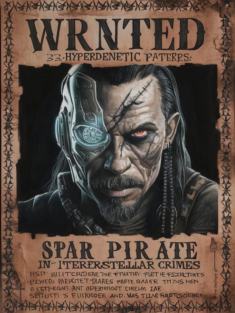 Futuristic Wanted Poster of Space Pirate in Charcoal