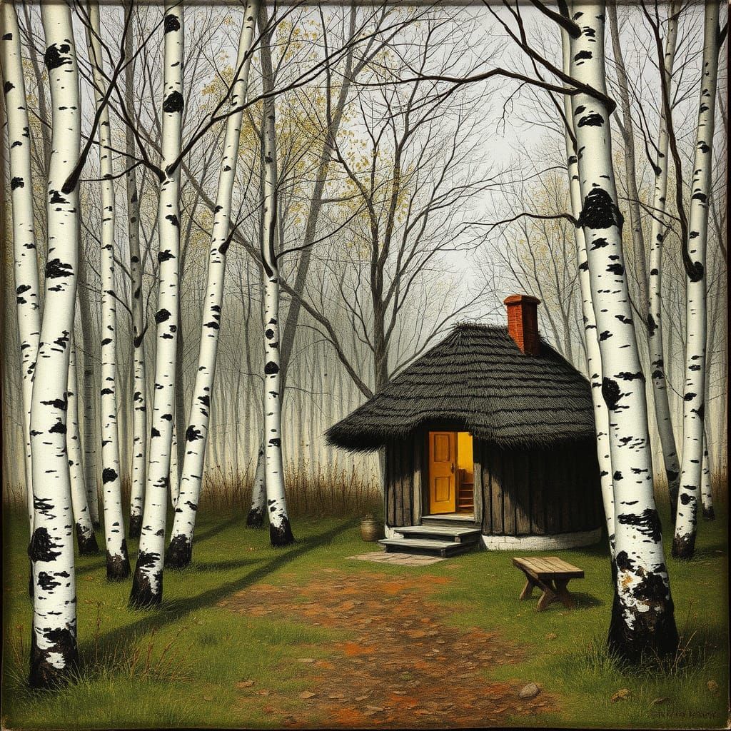 Comfortable Hut in Birch Grove by Isaac Levitan and Hans Hol...