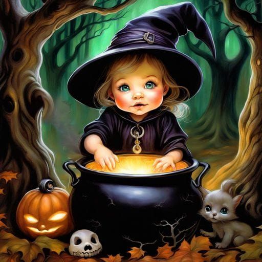 Adorable Baby Witch Fantasy Scene