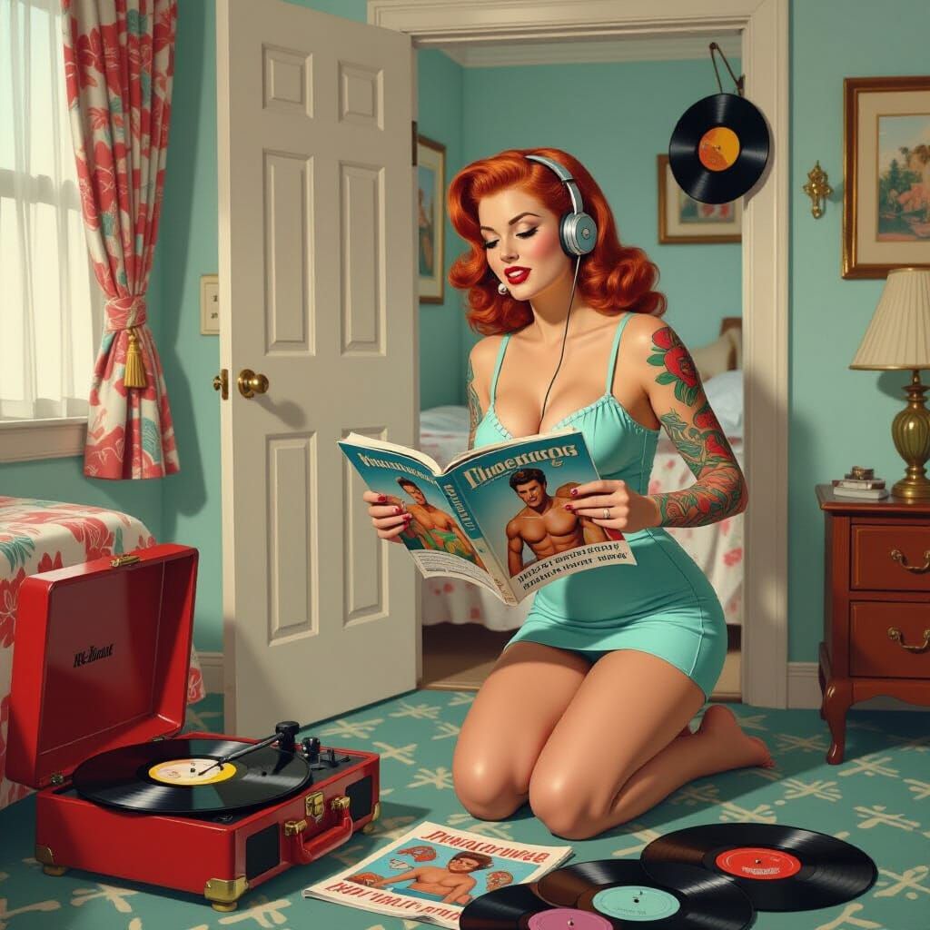 Retro Pin-Up Girl with Vintage Decor