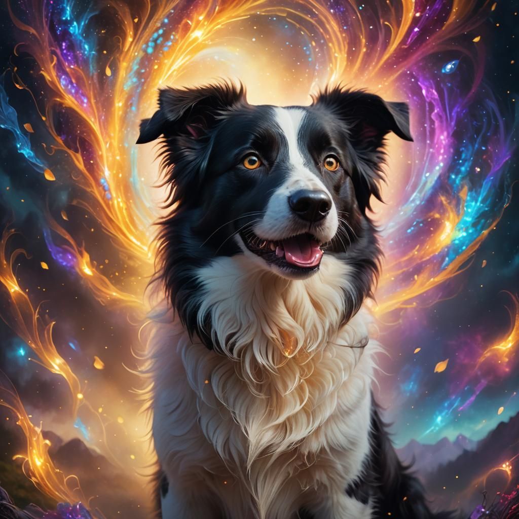 Mystical Border Collie Portrait in Fantasy Concept Art