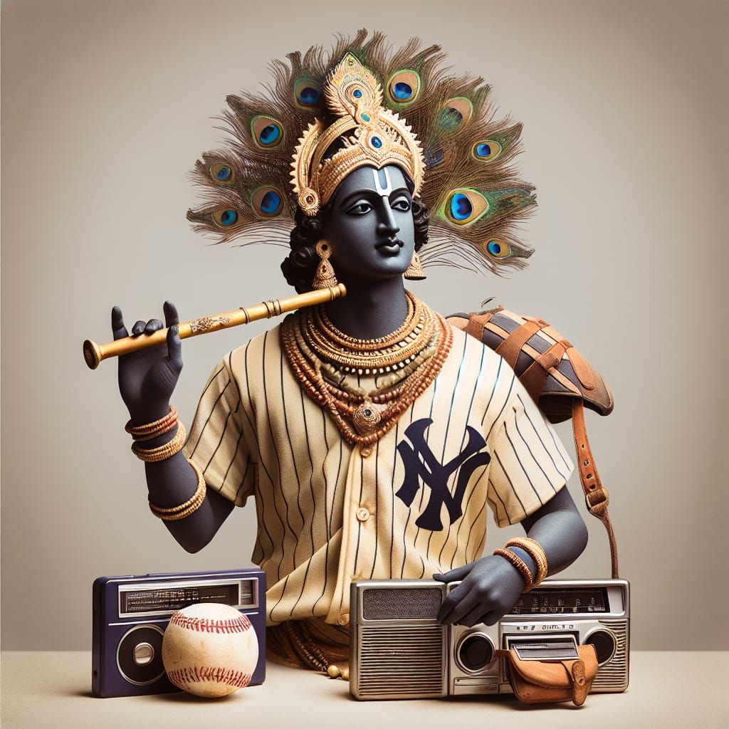 Krishna as Baseball Player with Walkman