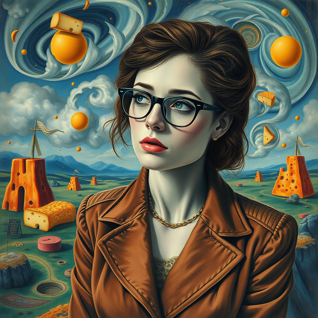 Surreal Woman in Cheese Dreamscape