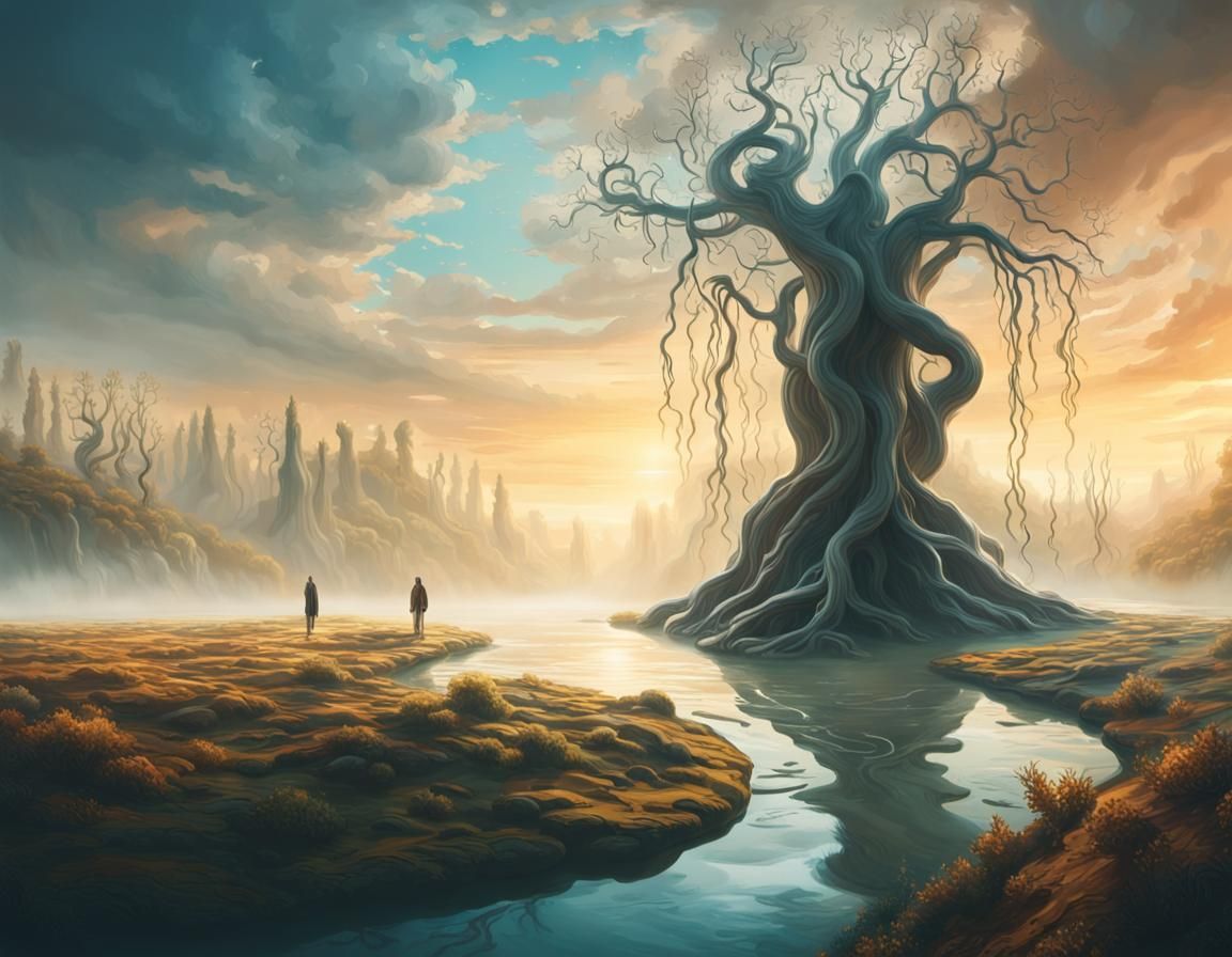 Mystical River Landscape in Surreal Style