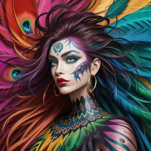 Rainbow Woman with Peacock Feathers: Abstract Expressionism