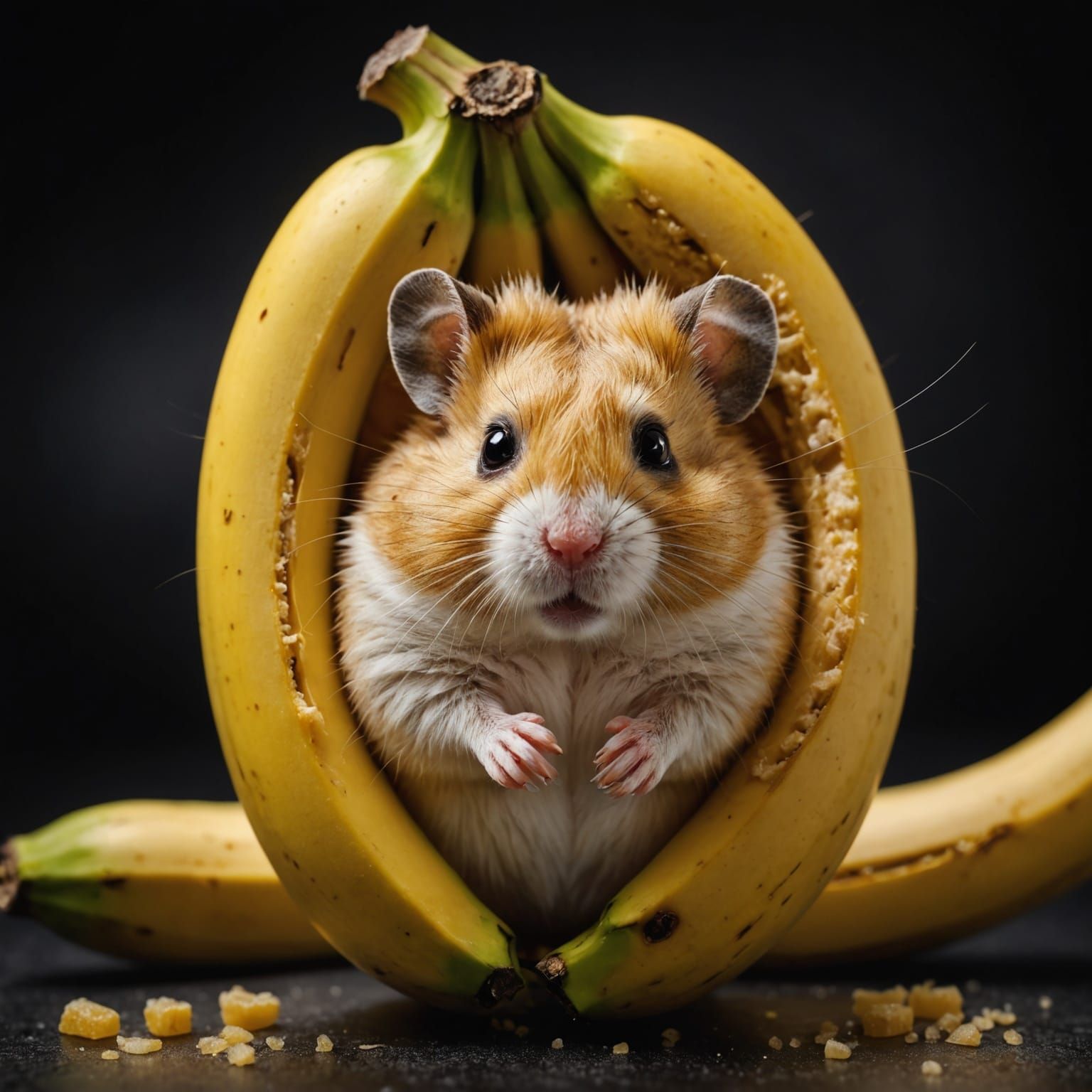 Hyperrealistic Hamster in Banana, Intricate Detail