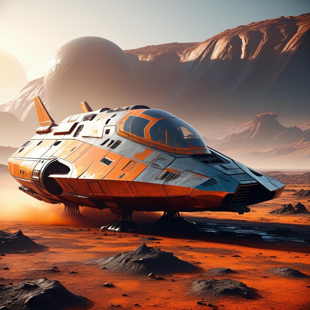 Sleek Spaceship on Alien World in Sci-Fi Style