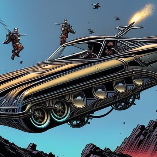 Steampunk Hover Car in Comic Book Style