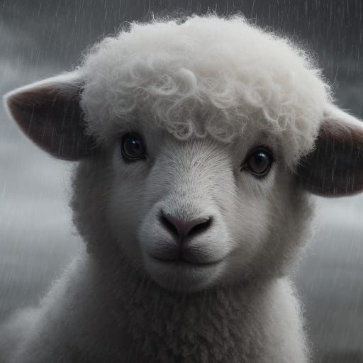 Worried Lamb in Stormy Sky: Hyper Realistic Image