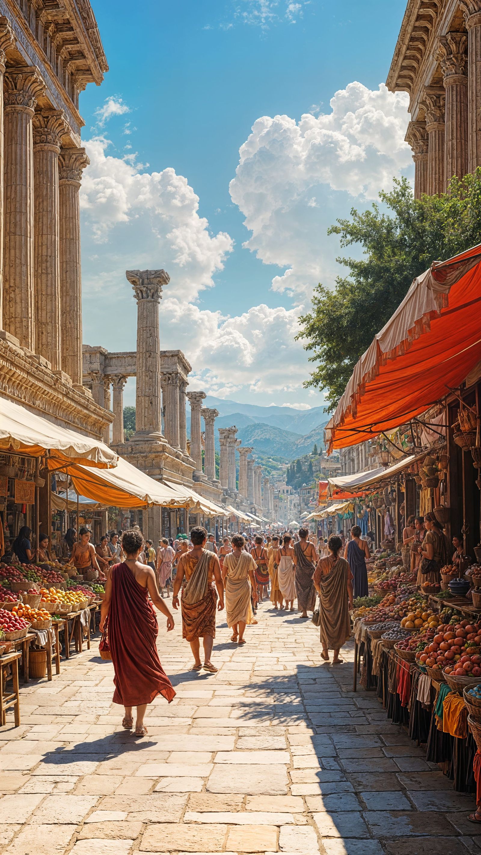 Ancient Greek Marketplace in Vibrant Color