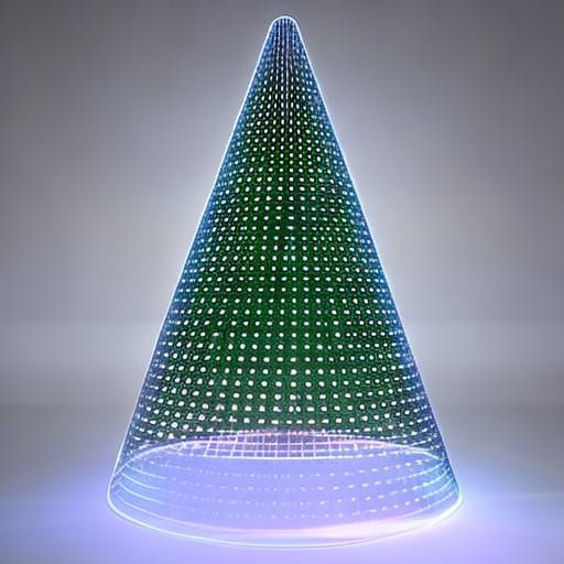 Holographic Wireframe Christmas Tree in Digital Art Style