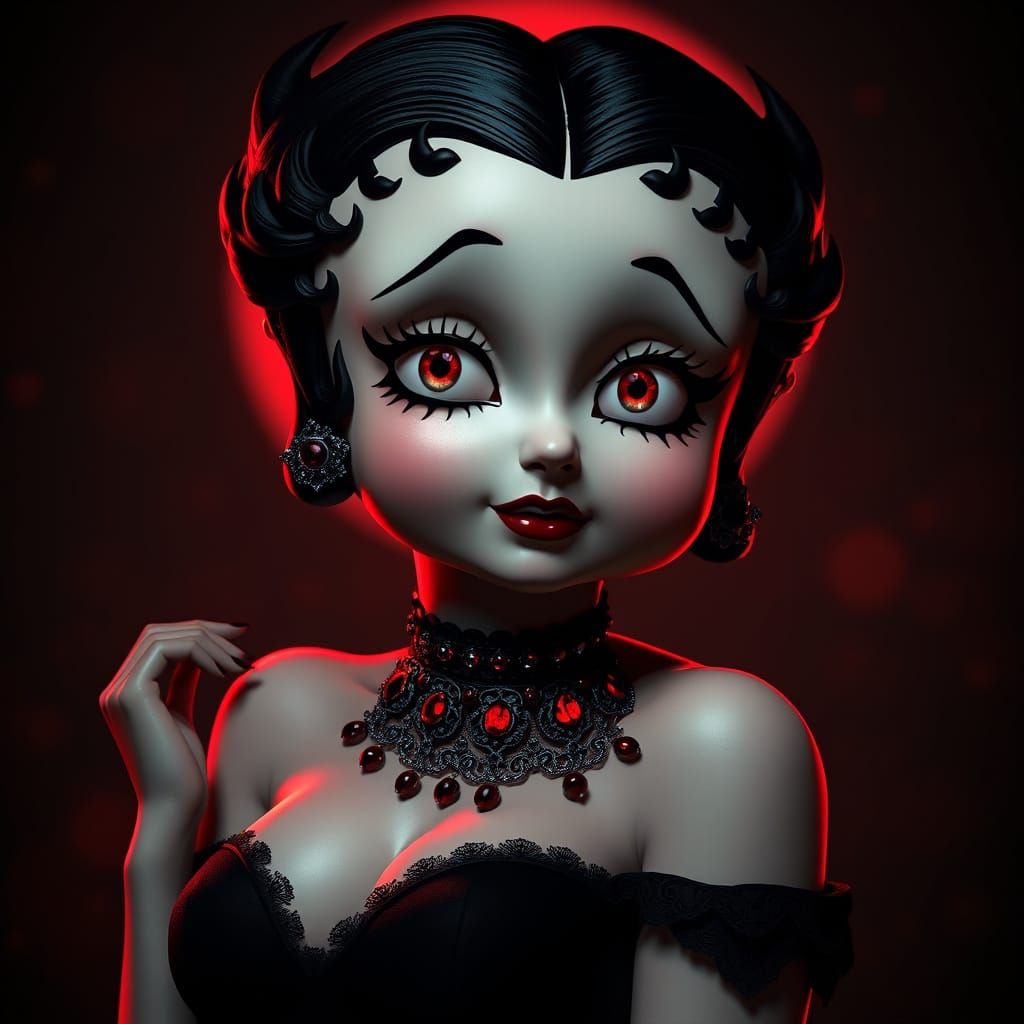 Gothic Vampire Betty Boop Portrait in Art Nouveau Style