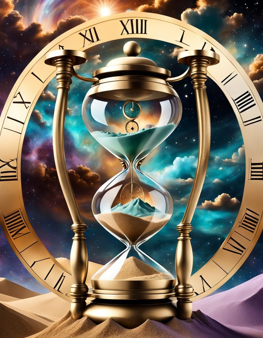 Surreal Hourglass with Nebula Background