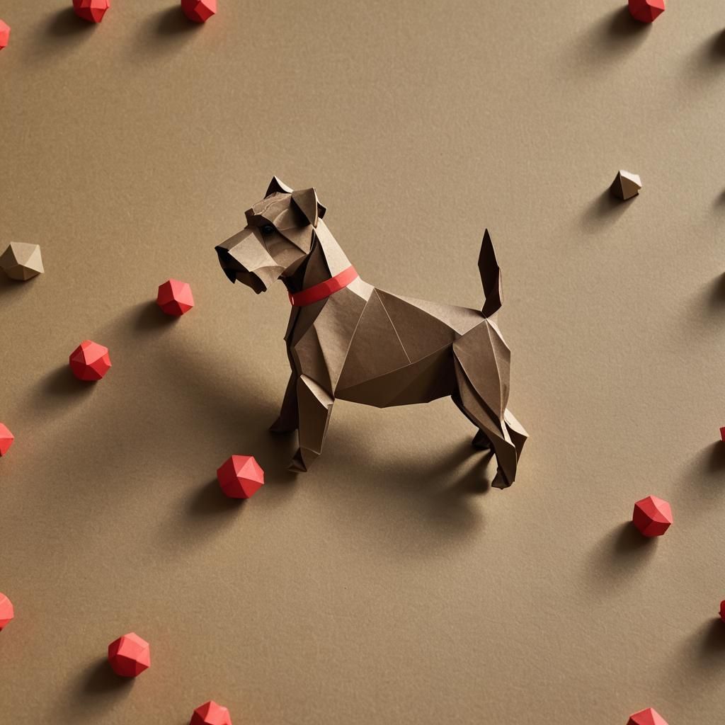 Brown Schnauzer Origami Paper Art Close-Up