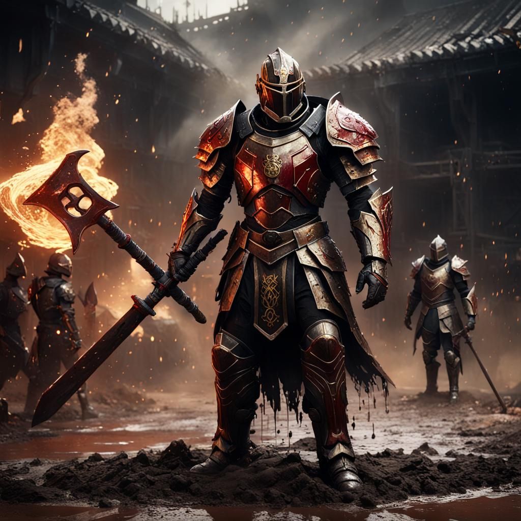 Asian Warrior in Iron Suit Arena Battle