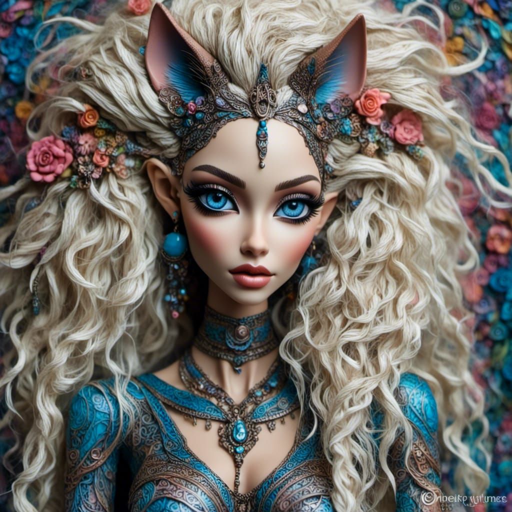 Siamese Feline Goddess on Lush Throne