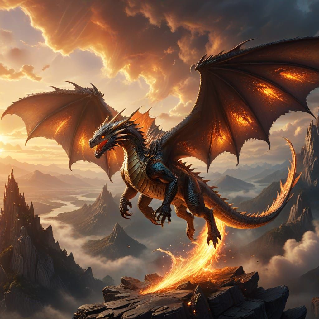 Dragon Hero Flies: Vibrant Digital Concept Art