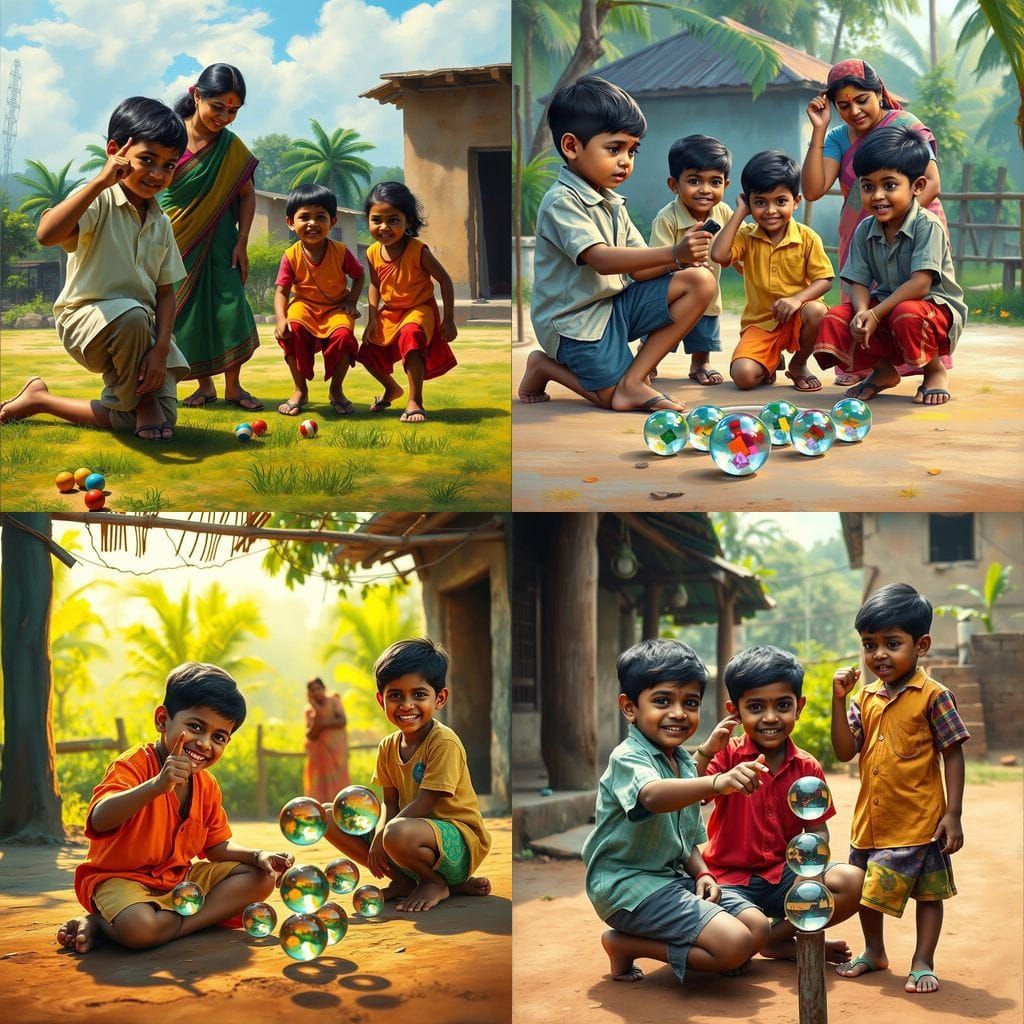 Vibrant South Indian Playground Scene in Oil Painting Style