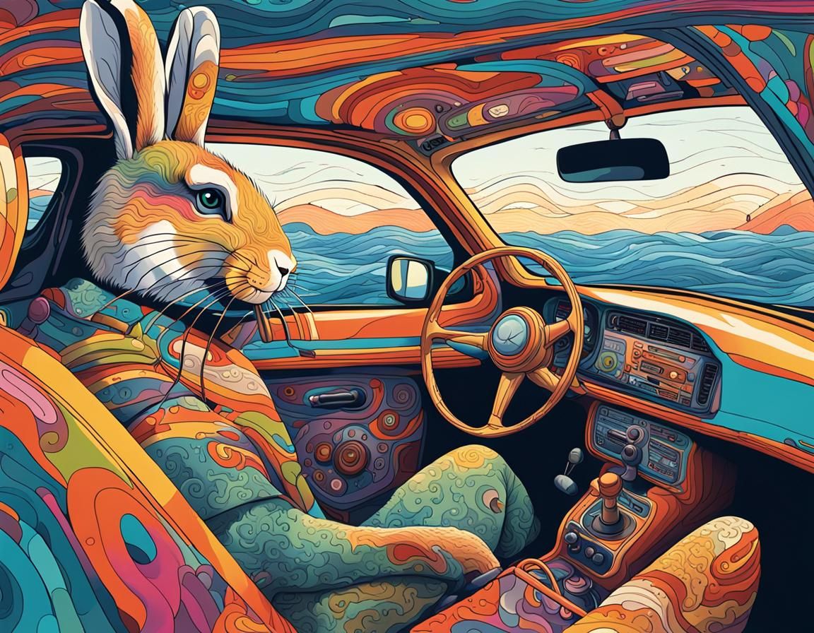 Bunny Carpool in Stormy Seas, Hyperrealistic Style
