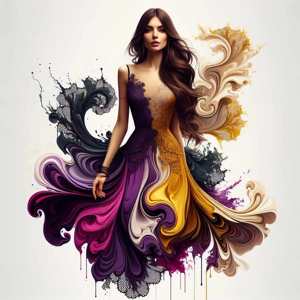 Elegant Woman in Flowing Paint: Minimalist Logo Design