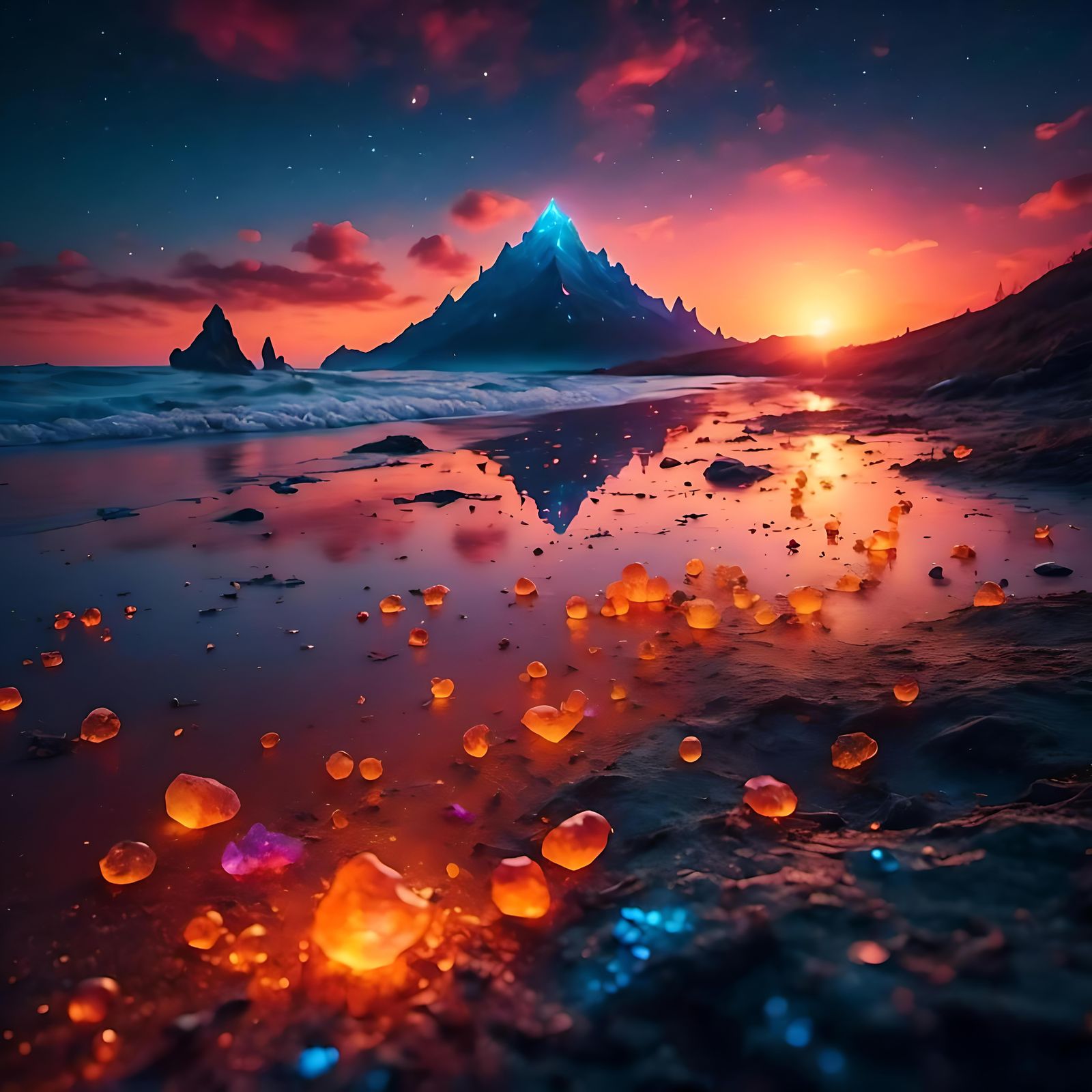 Colorful Sunset Beach with Golden Horizon