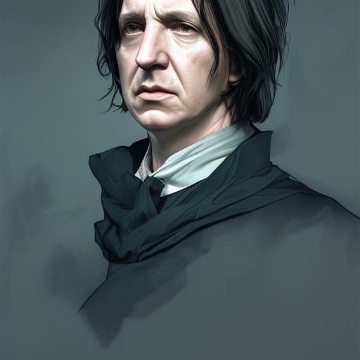 Sad Severus Snape Portrait in Detailed Concept Art Style