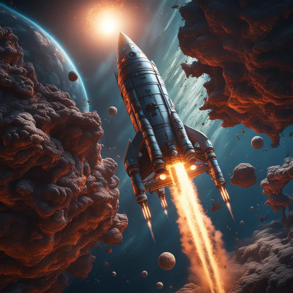 Detailed Matte Painting of Rocket in Space