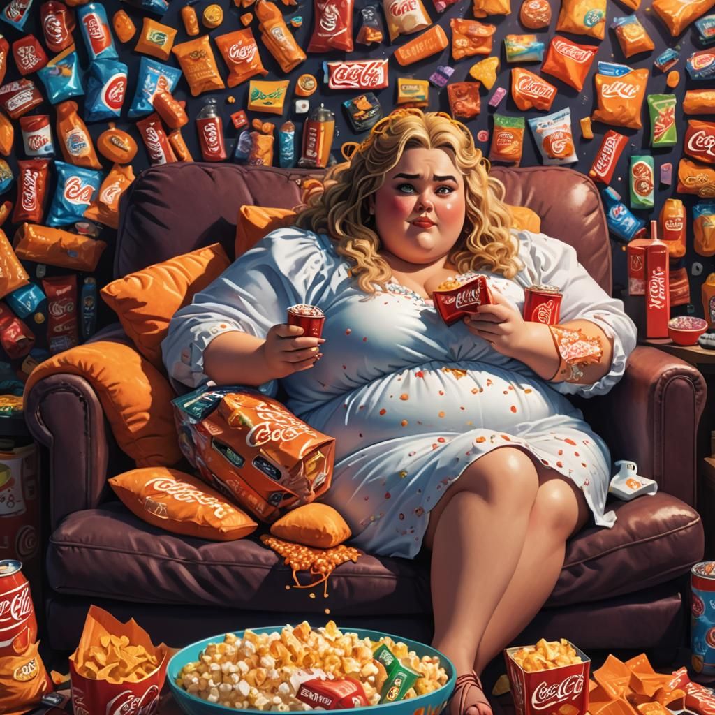 Cartoon Girl Relaxing with Snacks in Pixar Style