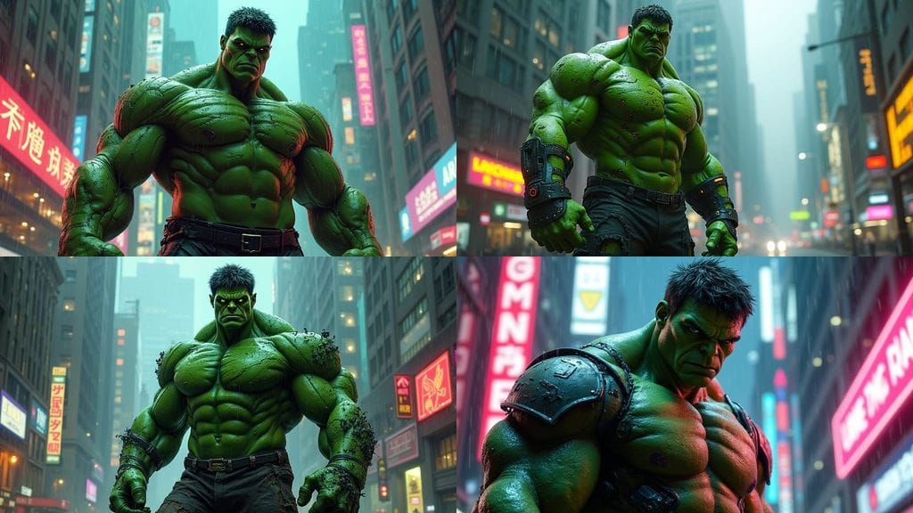 Cyberpunk Hulk: Grizzled Bounty Hunter in Neon City