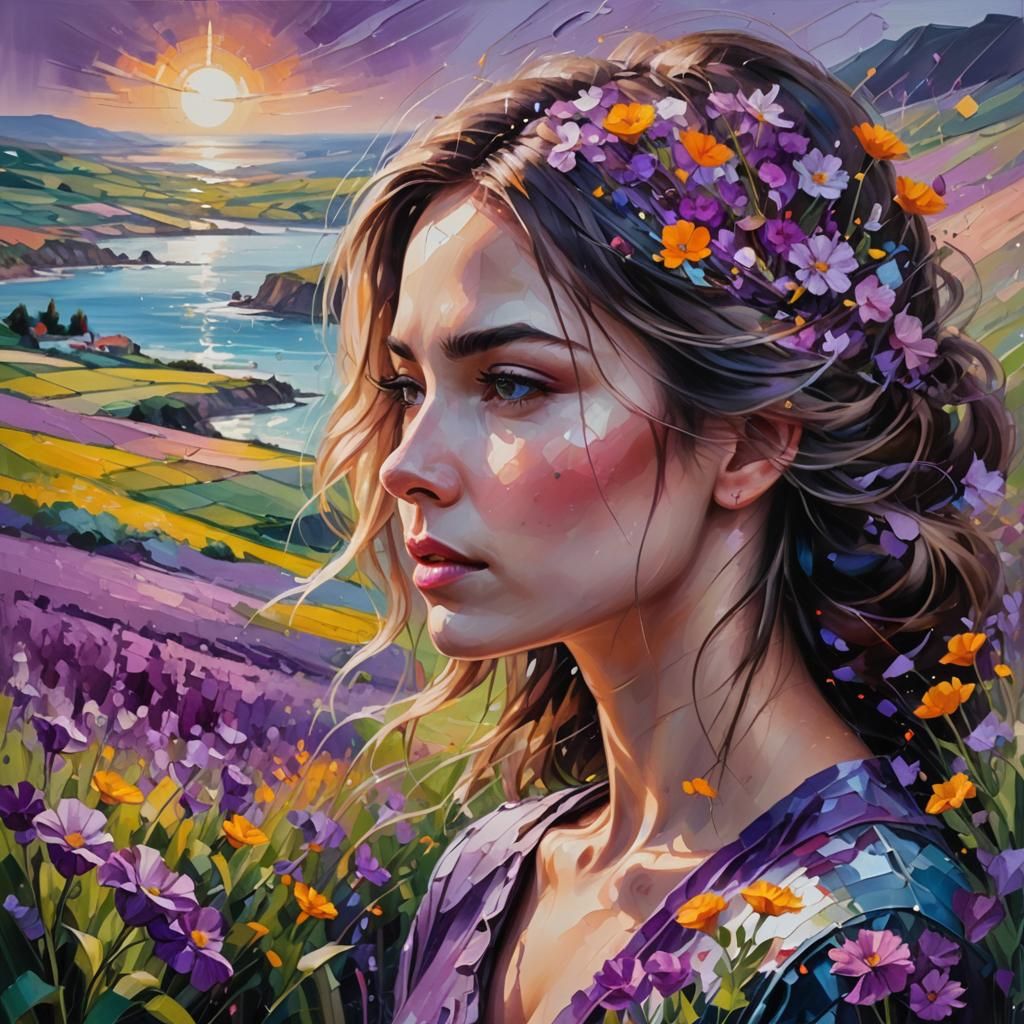 Abstract Landscape with Woman, Oil Painting