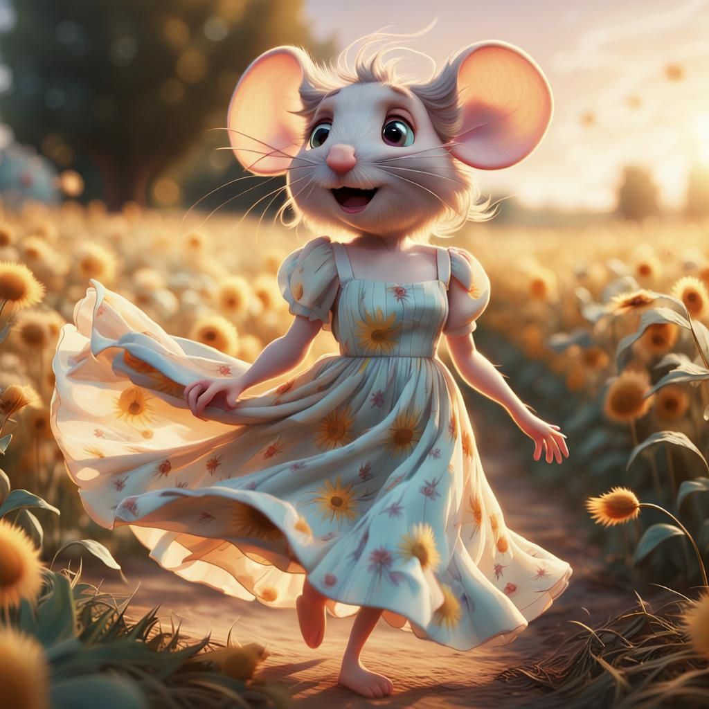 Mouse Character on Windy Farm, Pixar Style