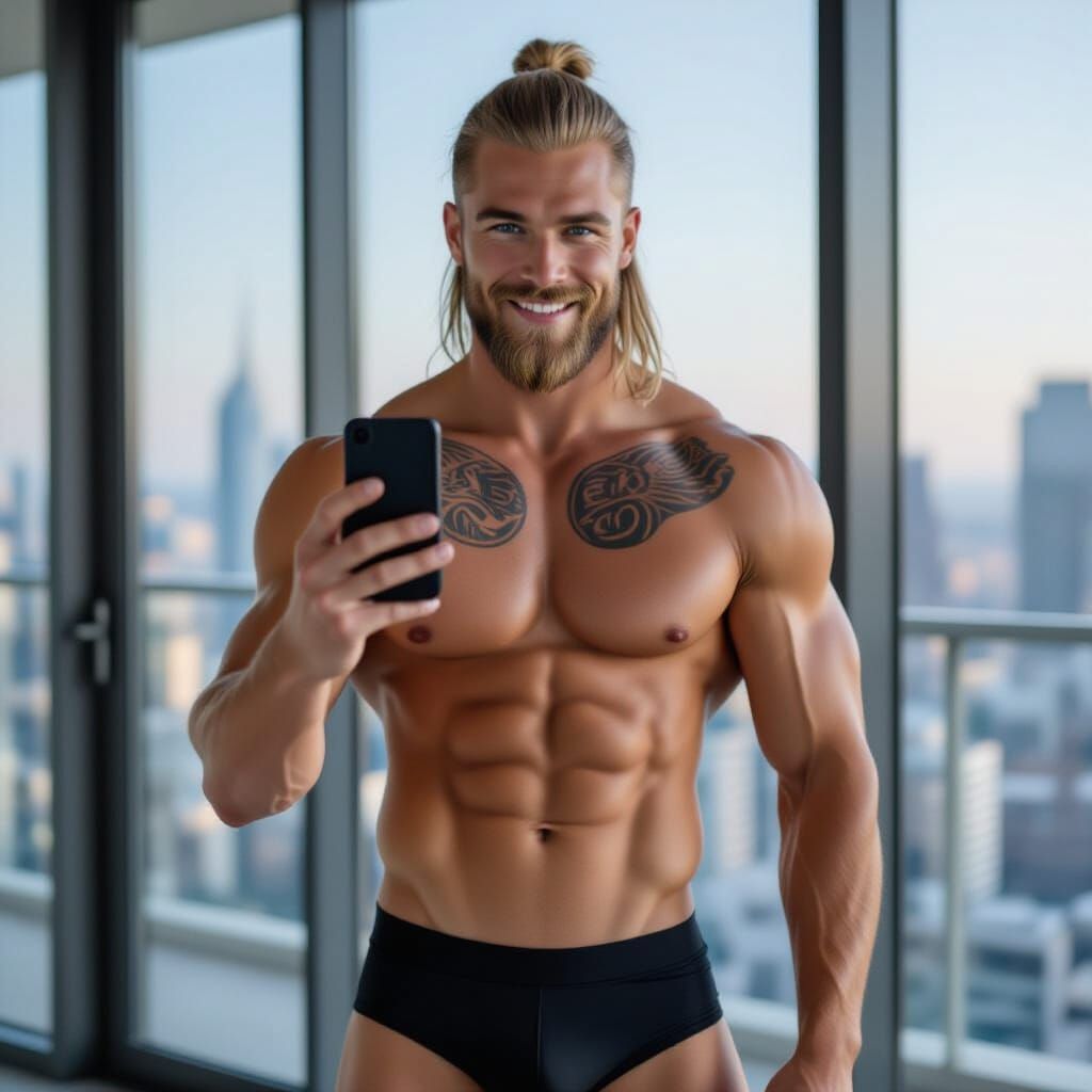 Modern Viking Man Taking a Selfie