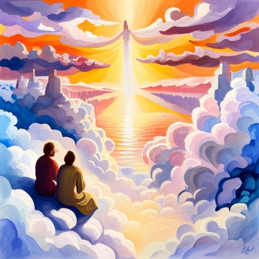 Brothers' Reunion in Heaven: Impasto Gouache Watercolor