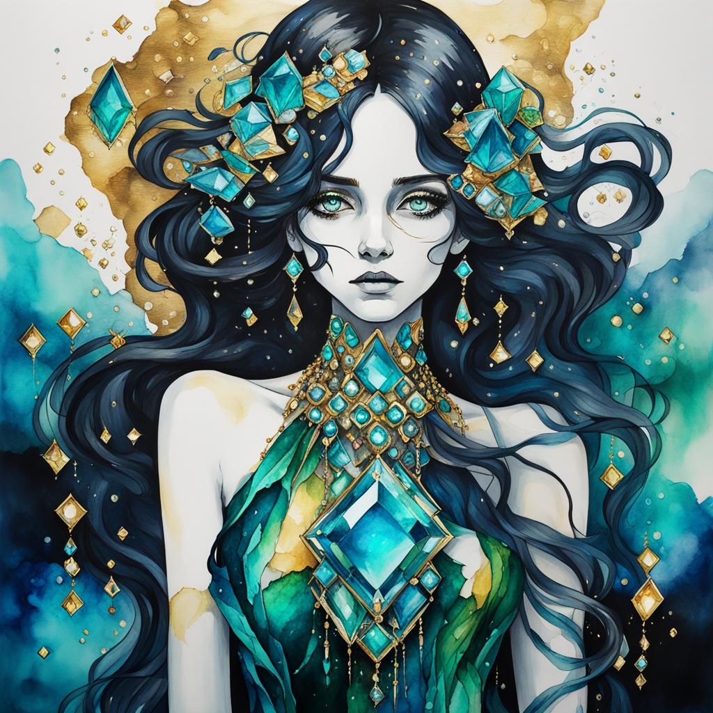 Bejeweled Titan Mnemosyne and Muses in Alcohol Inks