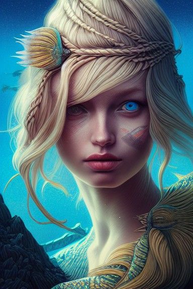 Icelandic Woman Covered in Fish: Hyperrealistic Photography