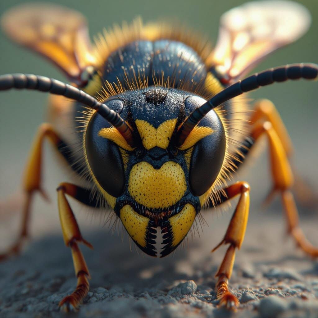 Detailed Wasp Face Close-Up in Hyper-Realistic Style