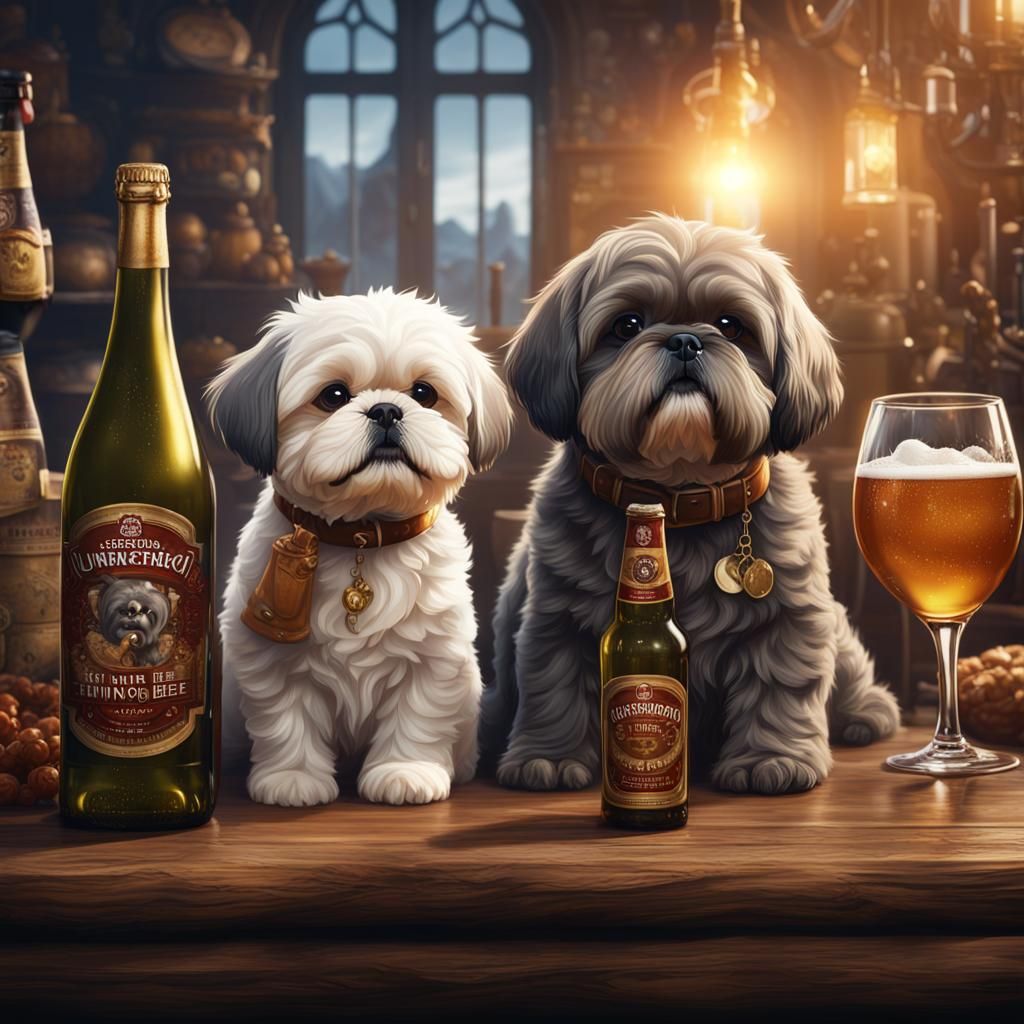 Pets Cuddling with Drinks: Detailed Matte Painting