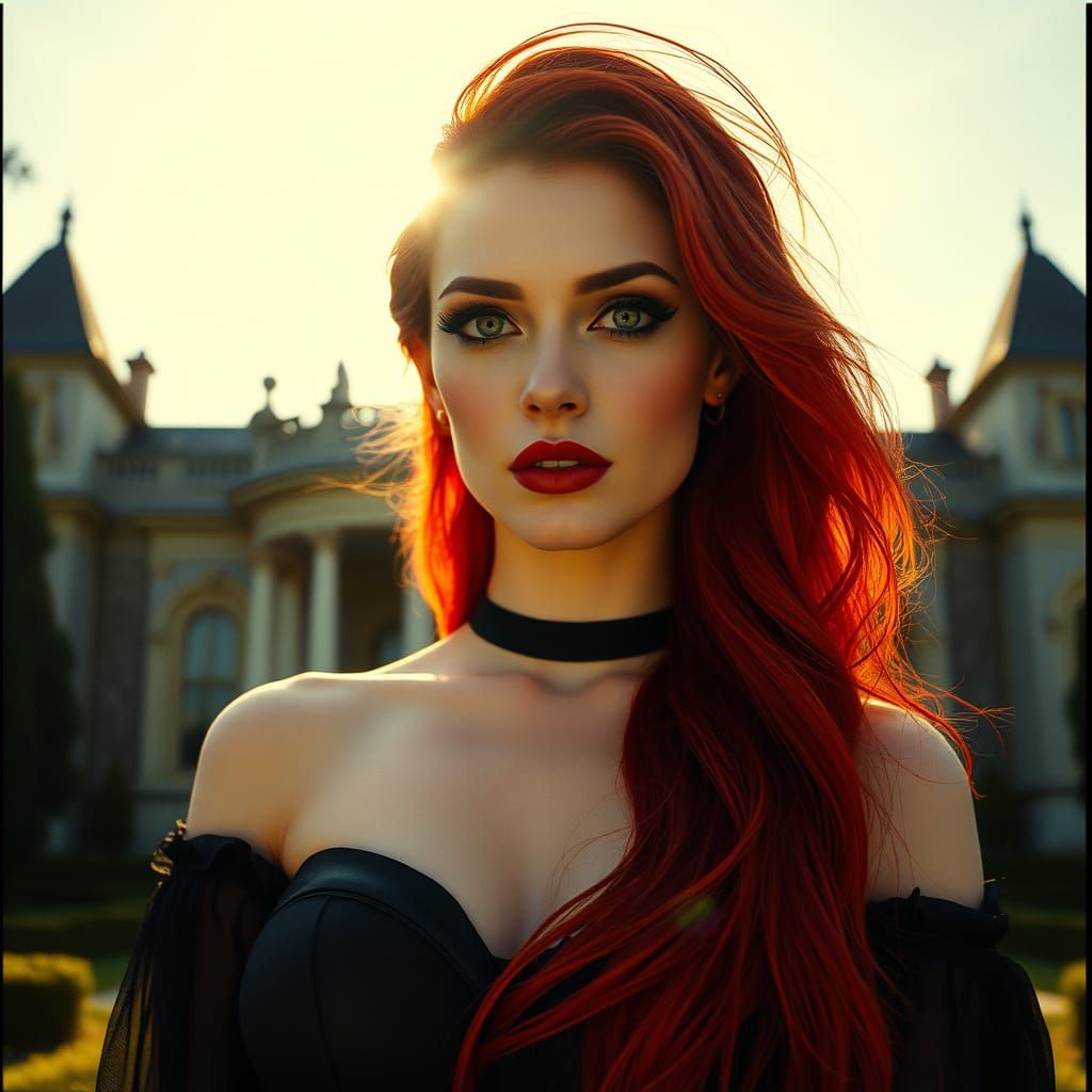 Goddess with Red Hair in Cinematic Style