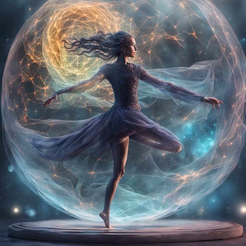 Multiverse Embodied Within Translucent Dancer