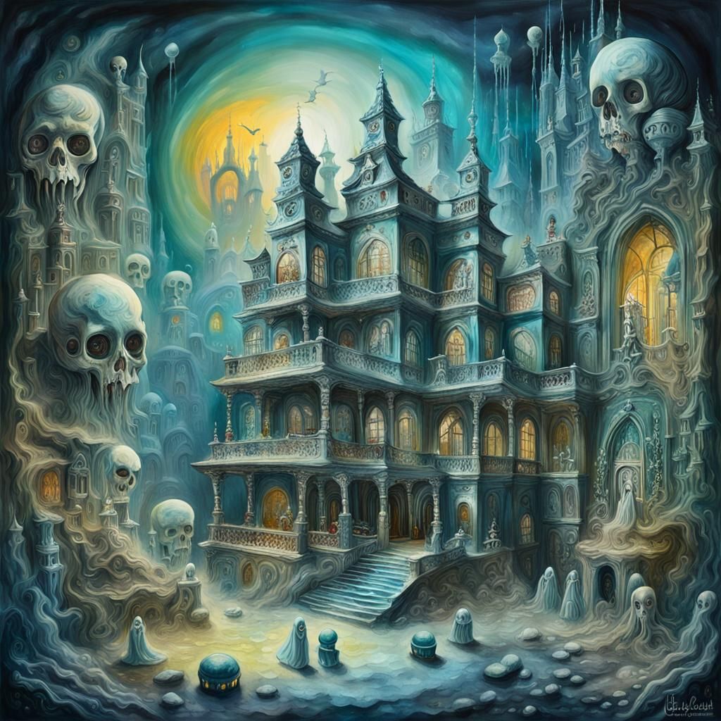 Ghost Witch in Surreal Galactic Palace: Watercolour