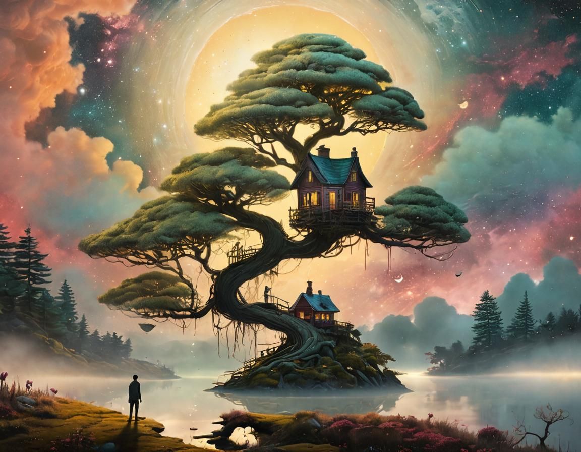 Swedish Lake Dreamscape in Art Brut Style