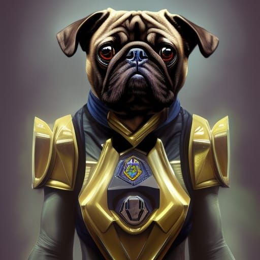 Pug Dog Power Ranger Portrait in Digital Art Style