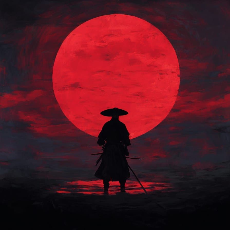 Vibrant Samurai Warrior in Stylized Oil Painting